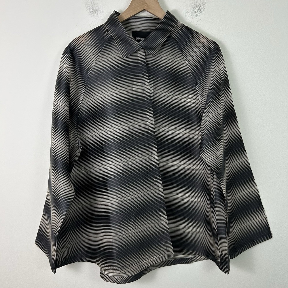 Lafayette 148 NY Striped Organza Silk Blend Topper 2X NWT $598